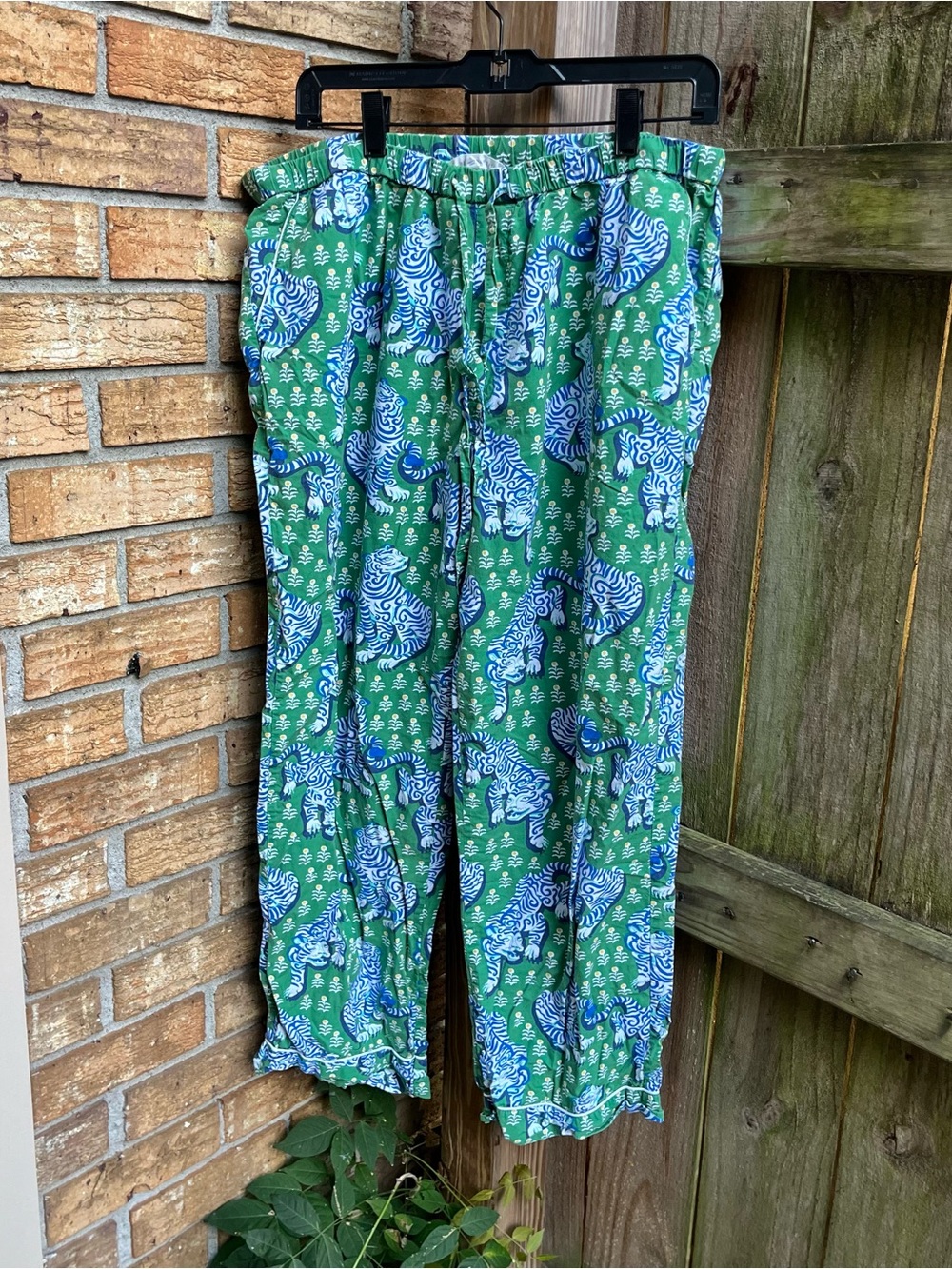 Printfresh Green and Blue Tiger Print Wide-Leg Pajama Pants 100% Organic Cotton